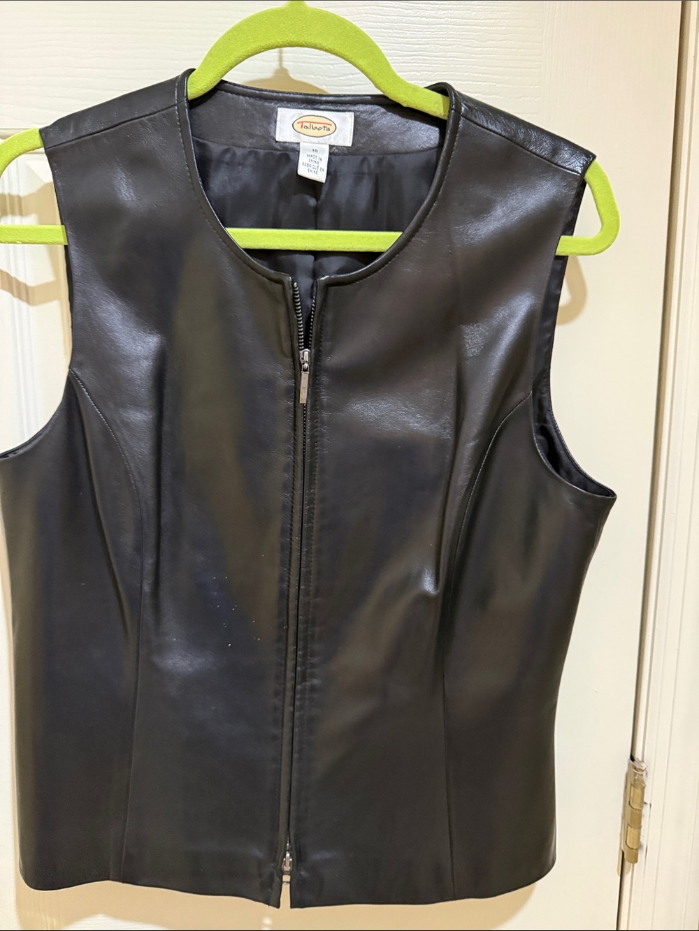 Talbots Black Leather Sleeveless Zip-Front Vest